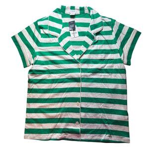 J. Crew Factory Knit Pajama TOP ONLY  Size Small Green & White Stripe NWT! BY019